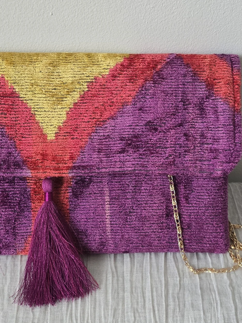Handcrafted Purple Tassel Foldover Clutch